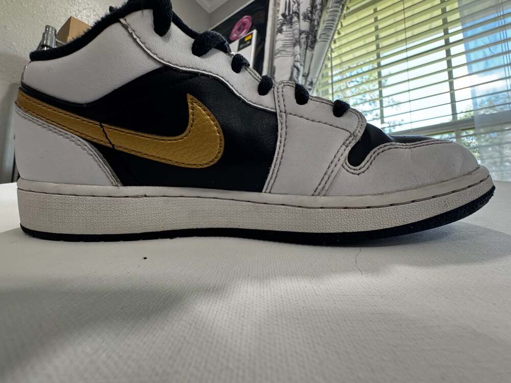 Air Jordan 1 Low 'White Metallic Gold-Black' Sneakers - Picture 3 of 13